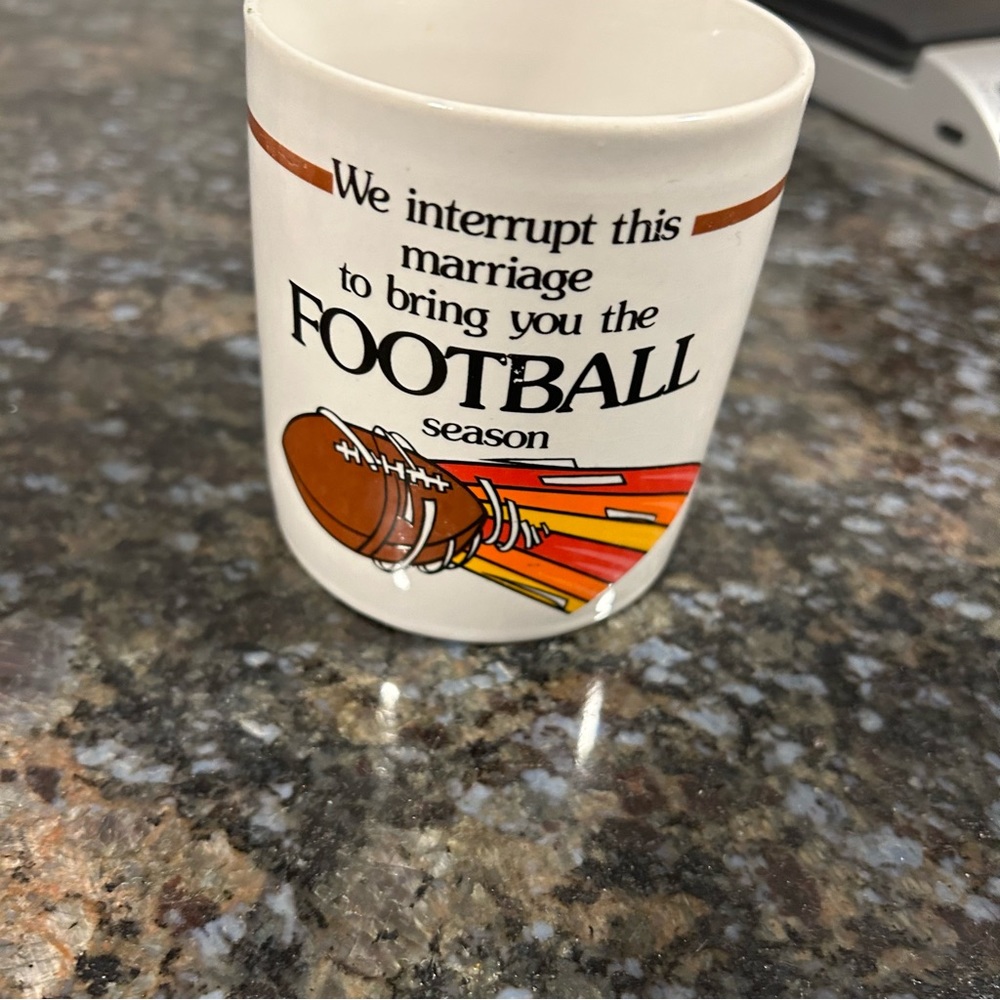 Vintage 1988 Football Coffee Mug “We Interrupt this Marriage”